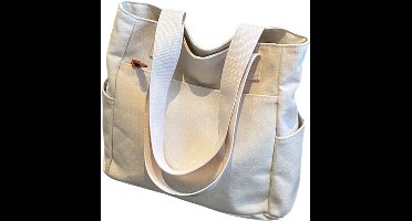 S&E Vintage Tote Bag met Meerdere Vakken – Ruim, Praktisch & Ideaal voor School of Reizen - Wit