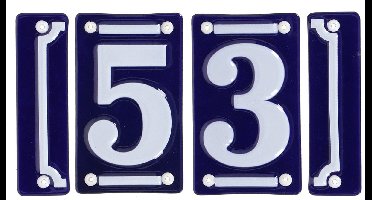 Best for Boots huisnummer 53 met sierrand - Oudhollands - emaille - blauw/wit