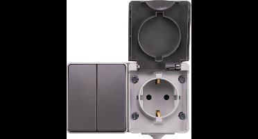 Opbouw Combi wandcontactdoos en serieschakelaar | IP55 - Grijs