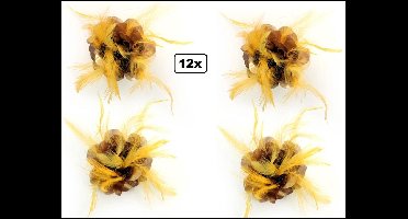 12x Luxe Broche bloem zijde met veertjes goud - clip/speld -Huwelijk trouwen bruiloft Themafeest party broche