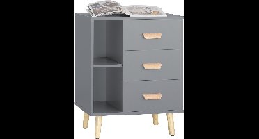 SoBuy Nachtkastje - Bijzettafel met 3 laden - Side Table - Grijs, 48x40x60 cm, FBT95-HG