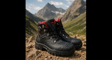 Werkschoenen MTS VINSON OV FLEX PRO S3 – Maat 40 | Metaalvrij | Zwart/Rood | Hoog model