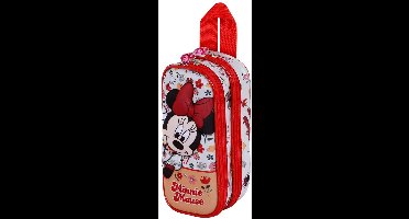 Karactermania - Disney - Minnie Mouse - Flowered - 3D Pennenzak - Potloden Etui met Dubbele Rits - Pennenetui - Rood