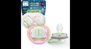 Philips Avent Ultra Air Night – Glow-in-the-dark fopspeen –(6-18 mnd) Extra luchtopeningen – 2 stuks - SCF376/29