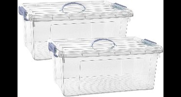 Plasticforte Opslagbox AZUL serie - 2x - met deksel - transparant - 39 liter - 60 x 40 x 25 cm - kunststof - opbergdoos - opbergen