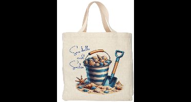 Shopper - Totebag - Boodschappentas | Beach Life - Seashells and Smiles | Duurzaam - Linnenlook - 48x38cm