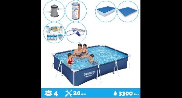 Bestway Voordeelverpakking - Rechthoekig Steel Pro Zwembad - 300 x 201 x 66 cm - Blauw - Inclusief Accessoires - Voor een heel seizoen