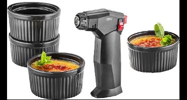 Crème Brûlée Set, 5-Delig, Keramiek, Kunststof, Zwart, Hervulbare Brander - GEFU | ZUCA
