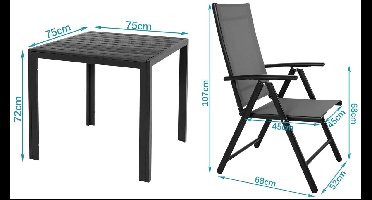 Balkonset – Tuinset – Balkonmeubel – Buitenmeubel – Aluminium – 7-Voudig Verstelbare Rugleuning – Inklapbare Stoelen