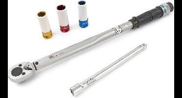 AOK 5 Delige 1/2" Professionele Momentsleutel 40-210 Nm Inclusief 3 Krachtdoppen en Verlengstuk