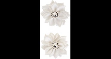 Bloem satijn met steen 4 cm wit