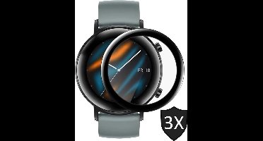 Screenprotector geschikt voor Huawei Watch GT 2 42mm - Full Tempered Glass - 3 Stuks