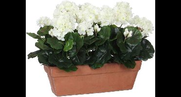 Kunstplant Geranium Wit - H 40cm - Zandcement sierpot - Mica Decorations