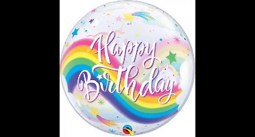 Folieballon - Happy Birthday - Eenhoorn - Bubble - 56cm - Zonder vulling