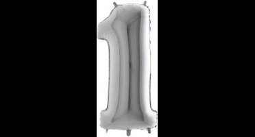Grabo balloon - Folieballon - Cijfer 1 - Zilver - 35cm