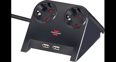 Desktop-Power USB-charger 2 USB-laadaansluiting 2100mA 2-voudig zwart gepolijst 1,8m H05VV-F 3G1,5