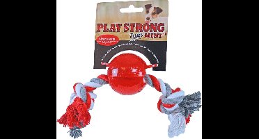 Play Strong rubber mini bal met floss 6 cm rood
