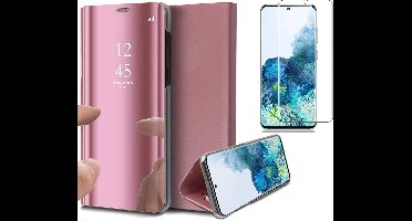 Hoesje geschikt voor Samsung Galaxy S20 Plus - Screen Protector GlassGuard - Book Case Spiegel Roségoud & Screenprotector