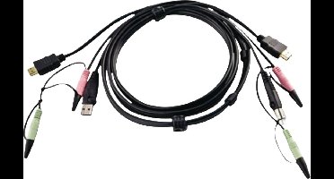 KVM Kabel 1x USB / 2x 3.5 mm Male / HDMI - 1x USB / 2x 3.5 mm Male / HDMI 2.0 m Grijs