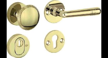 Veiligheidsgarnituur - PVD messing - Mi Satori - Mi Satori knop/kruk op - SKG Art-Deco messing gelakt/messing PVD rechts
