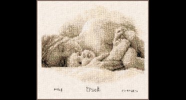 Vervaco - Telpakket kit - Geboorte - Sepia - De eerste knuffel - PN-0153604 - Borduren - Borduurpakket - Borduurpakket geboorte - Borduurpakket volwassenen