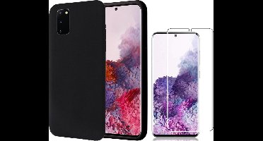 Hoesje geschikt voor Samsung S20 - Liquid Siliconen Case + Screenprotector - Zwart