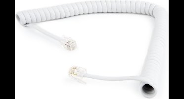 RJ10 telecom crossover spiraalkabel | wit | 2 meter