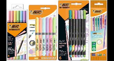 BIC Pastel Schrijfwaren - met Viltstiften, Vulpotloden, Markeerstiften en Fineliners - Set voor naar School - 23 Stuks