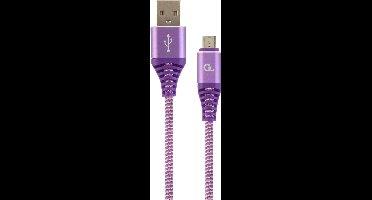 Premium micro-USB laad- & datakabel 'katoen', 1 m, paars/wit
