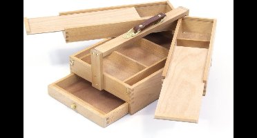 Kangaro schilderskist - multifunctioneel - 3 lagen, 4 laden - beukenhout met handvat - 23.5x13x34cm - K-830051