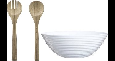 Luminarc Slakom/serveerschaal wit - bamboe slacouvert - Glas - D27cm