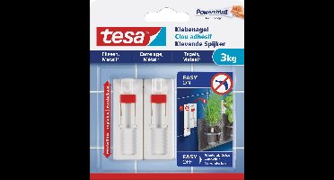 Tesa klevende spijker - 6x - wit - verstelbaar - 3 kg - tegels/metaal