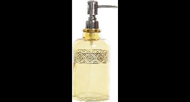 Items Zeeppompje/zeepdispenser - geel - transparant - glas - 400 ml - navulbaar - keuken/badkamer