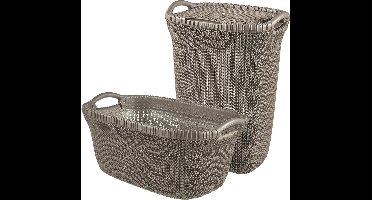 Curver Knit Wasmand met deksel 57L + Wasmand 40L - Bruin