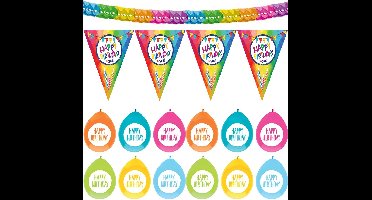 Haza Verjaardag versiering pakket Happy Birthday - ballonnen/vlaggetjes/feestslinger
