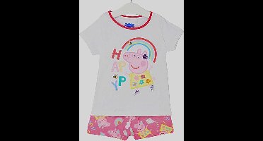 Peppa Pig Set / Shortama - Happy - Roze/Wit - Maat 116