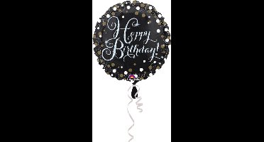 Folieballon sparkling Happy Birthday zwart/goud/zilver 45cm