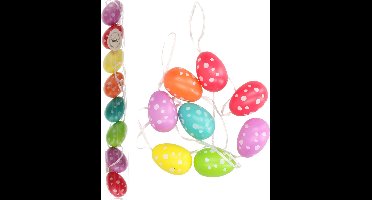 Decoris Paas decoratie paaseieren - 16x stuks - gekleurd met stippen - 5 cm - versiering - Paastakken versiering - decoraties paaseitjes