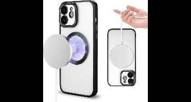 Hoesje Geschikt voor iPhone 12 Pro Magsafe hoes backcover – Lens beschermer – Transparant / Zwart