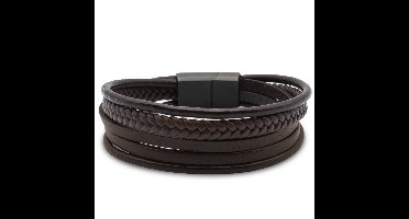 *** Leren Armbanden Set - 5 Leren Armbandjes - Bruin - Leer - van Heble® ***