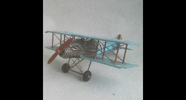 Model blikken vliegtuig dubbeldekker (blauw) - blik