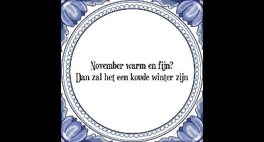 Tegeltje met Spreuk (Tegeltjeswijsheid): November warm en fijn? Dan zal het een koude winter zijn + Kado verpakking & Plakhanger