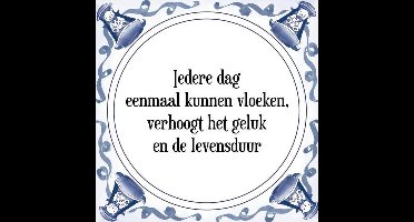 Tegeltje met Spreuk (Tegeltjeswijsheid): Iedere dag eenmaal kunnen vloeken, verhoogt het geluk en de levensduur + Kado verpakking & Plakhanger