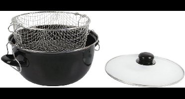Frituurpan Emaille met Glazen Deksel en Korf - Ø 26cm - Zwart