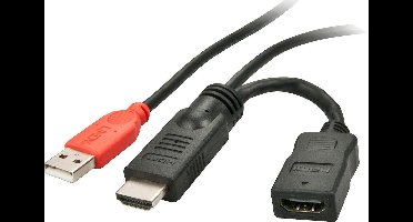 LINDY 41080 HDMI-kabel HDMI Stroomkabel HDMI-A-stekker, USB-A stekker, HDMI-A-bus 0.15 m Zwart