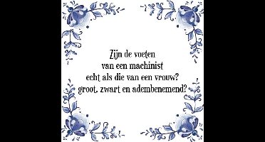 Tegeltje met Spreuk (Tegeltjeswijsheid): Zijn de voeten van een machinist echt als die van een vrouw? groot, zwart en adembenemend? + Kado verpakking & Plakhanger