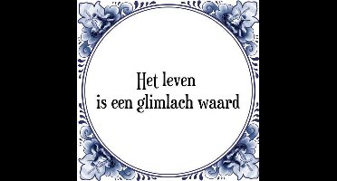 Tegeltje met Spreuk (Tegeltjeswijsheid): Het leven is een glimlach waard + Kado verpakking & Plakhanger