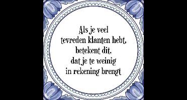 Tegeltje met Spreuk (Tegeltjeswijsheid): Als je veel tevreden klanten hebt, betekent dit, dat je te weinig in rekening brengt + Kado verpakking & Plakhanger