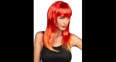 Vegaoo - Rode pruik met lange haren voor dames - Gekleurd - One Size