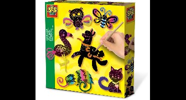 SES - Scratch dieren - 6 scratch figuren - met kras pen en gekleurd chenilledraad